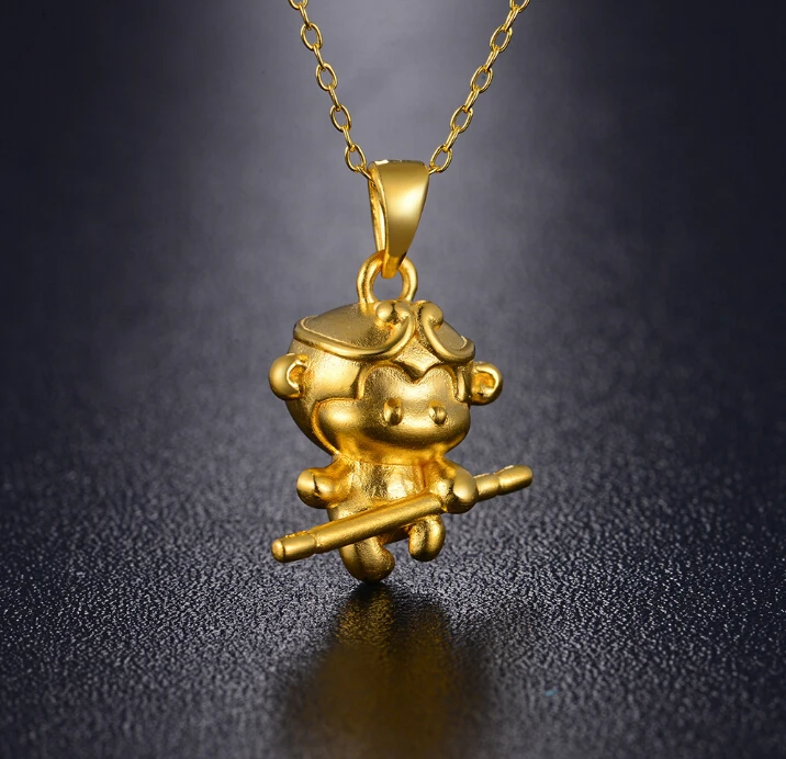 

New Craft Pure 24k Yellow Gold Sun WuKong Monkey Pendant 2.04g