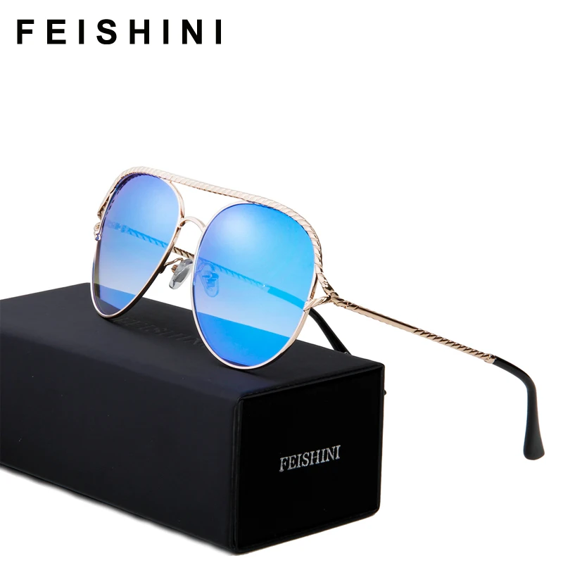 Солнцезащитные очки авиаторы FEISHINI зеркальные унисекс модные трендовые