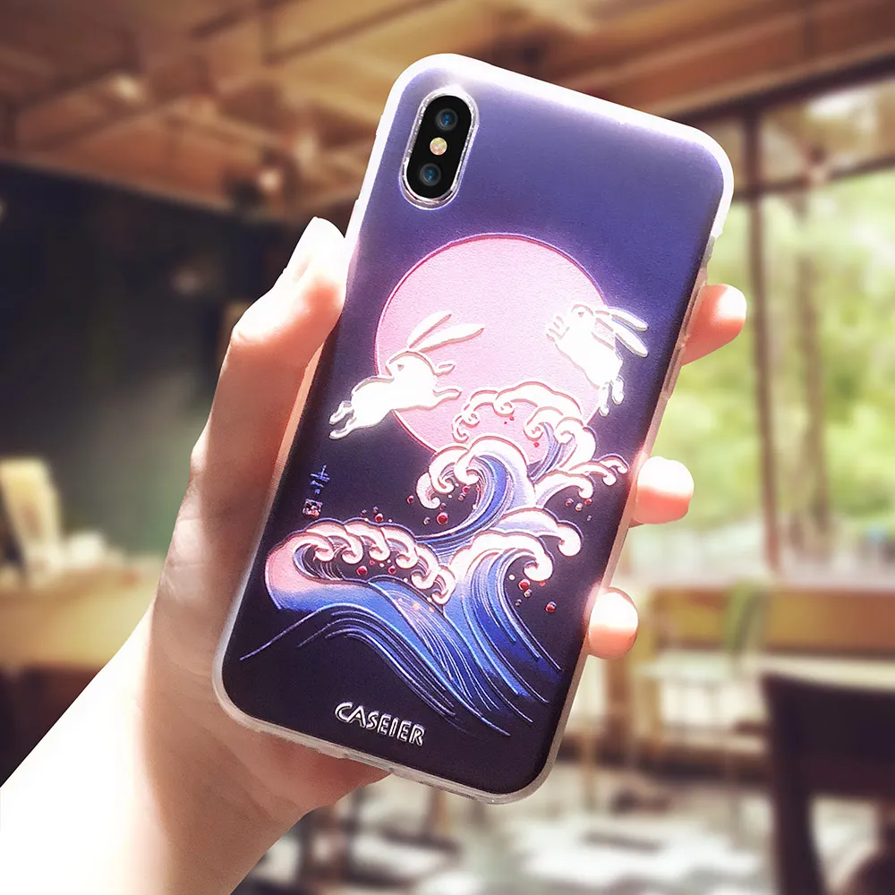 Caseier большая волна печать чехол для iPhone X 7 8 6 S Plus прозрачная накладка-чехол на