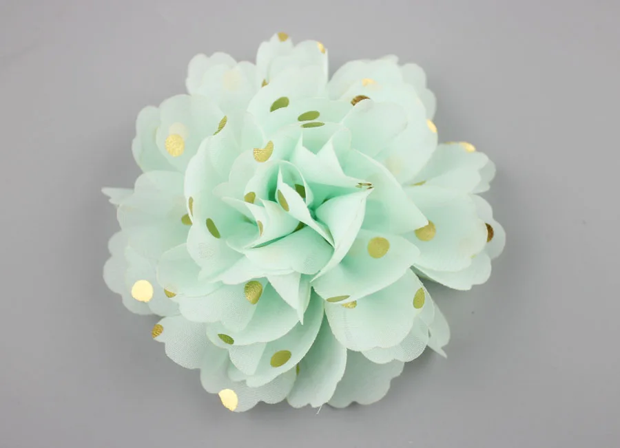 Новинка 2017 года 4 дюйма Шифоновый Цветок в Золотой горошек для заколки девочек 24