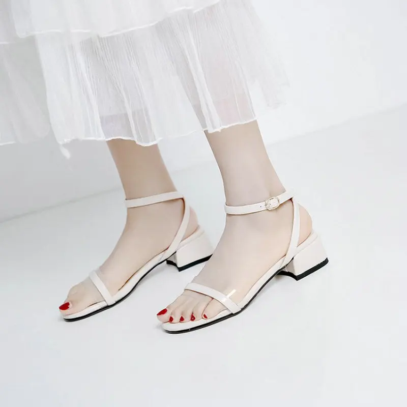 PVC transpaent 2019 Summer Sandals Open Toe Women chunky Sandal yellow offwhite Thick Heel Shoes woman gladiator sandles size 43 | Обувь