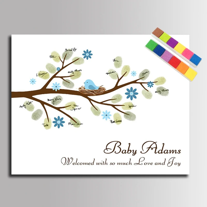 DIY отпечаток пальца дерево с подписью холщовая живопись Детские птицы для душа