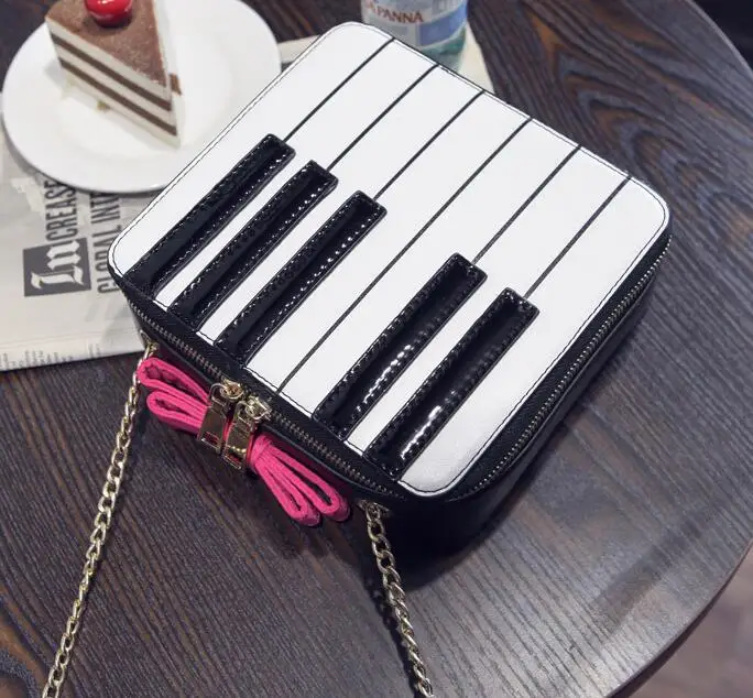 

women bow The black and white key Bags Patchwork shoulder bag handbag unique Piano messenger bag