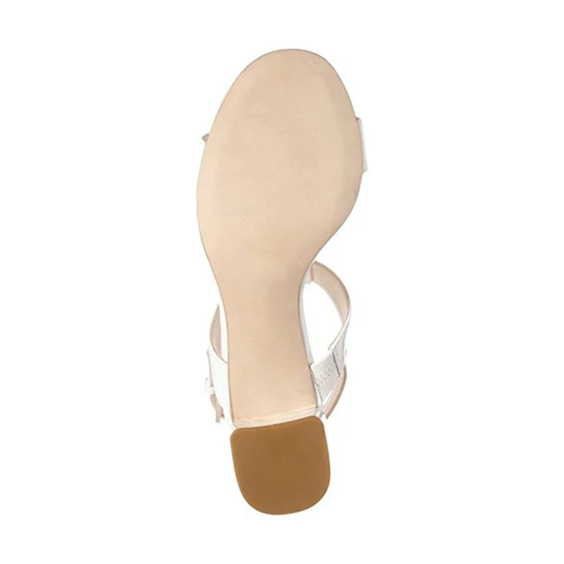 

White Open Toe T-strap Square High Heels Buckle Ankle Strap Chunky Heel Sandals Summer Casual Dress Elegant Shoes Woman 4-16 FSJ