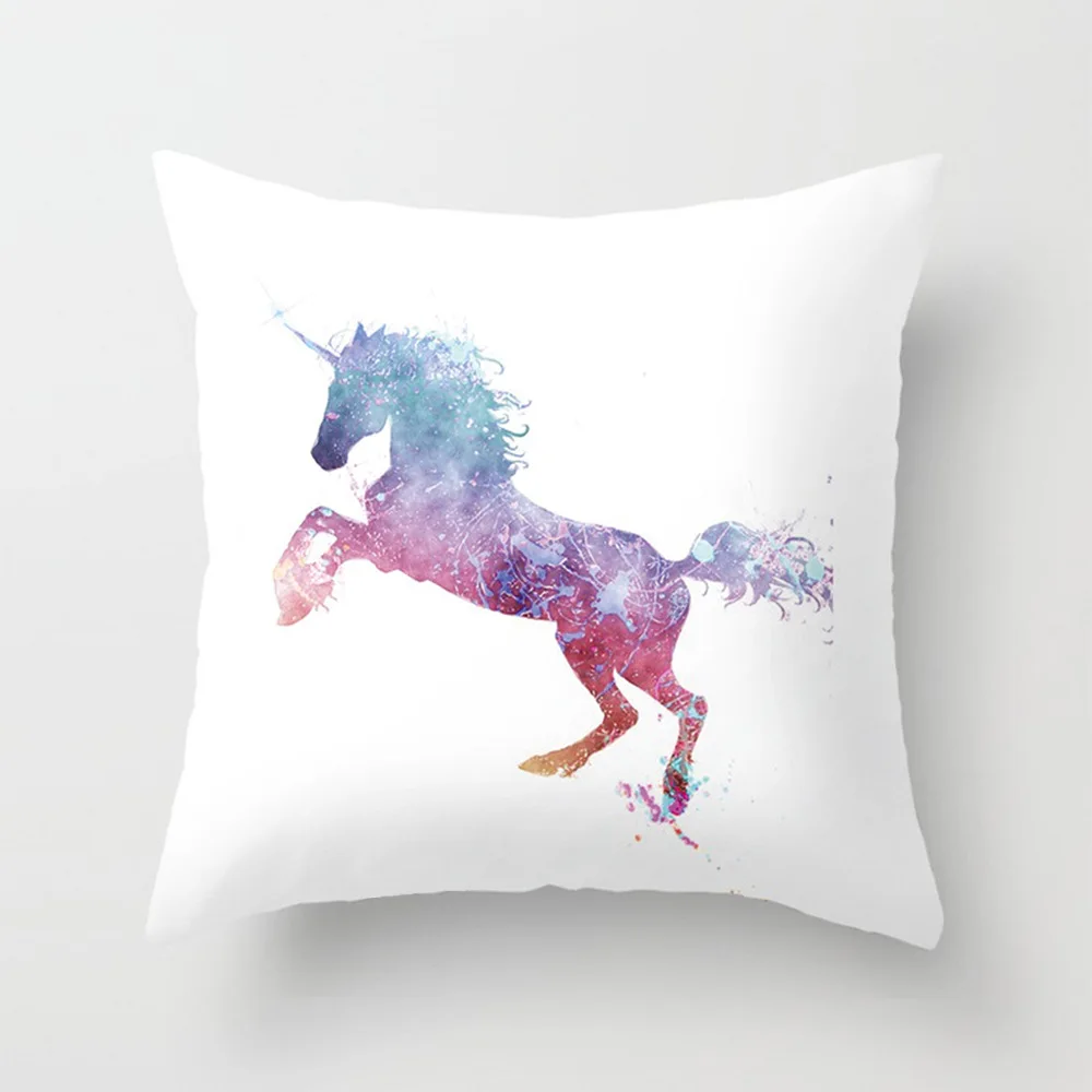 Colorful Unicorn Printing Cushion Cover Short Plush Pillow Decorative Case Sofa Seat Car Soft Pillowcase | Дом и сад