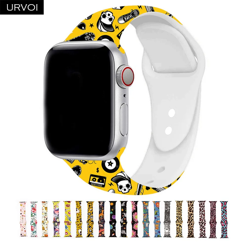 URVOI силиконовый ремешок для apple watch спортивный ремешок для iWatch apple watch Series 5 4 3 2 1 Замена Фламинго леопарда 40 мм 44 мм