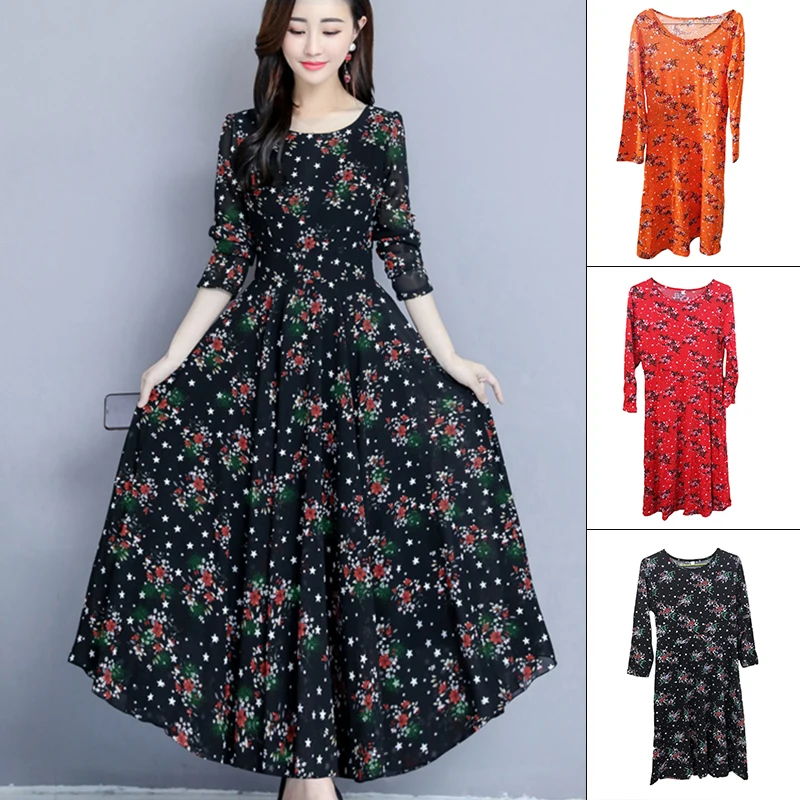 Женское платье с круглым вырезом и цветочным принтом богемное пляжное