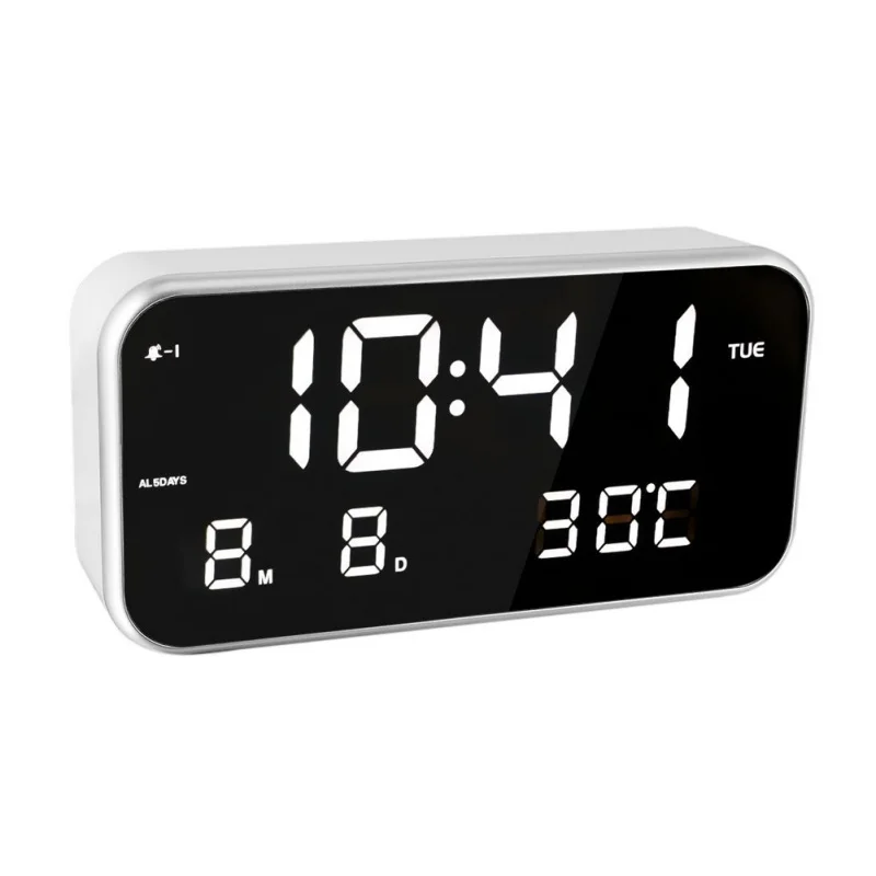 

LED Alarm Clock Multifunction Digital Electronic LED Mirror Clock Temperature Snooze Large Display Home Decor Mirror Function