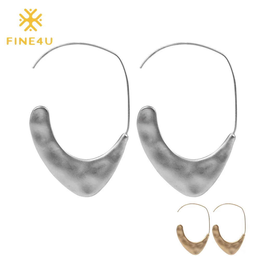 Новые корейские круглые висячие серьги FINE4U E078 из нержавеющей стали для женщин