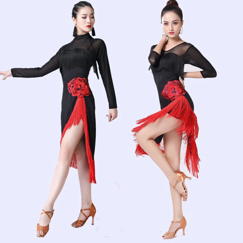 

2019 блестящие женские костюмы для латиноамериканских танцев со стразами, юбка из лайкры и бахромой для сальсы, самбы, румбы, индийское женское платье для латиноамериканских танцев с бахромой