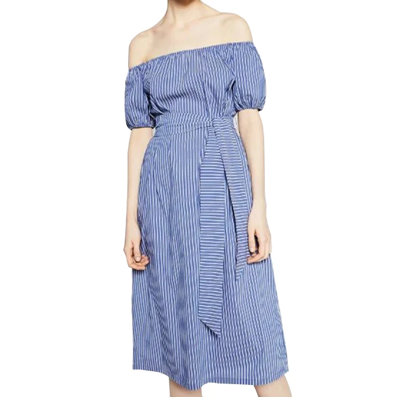 Лето Сексуальная С Плеча Платье Мода Дамы Элегантный Пояс Коротким Рукавом