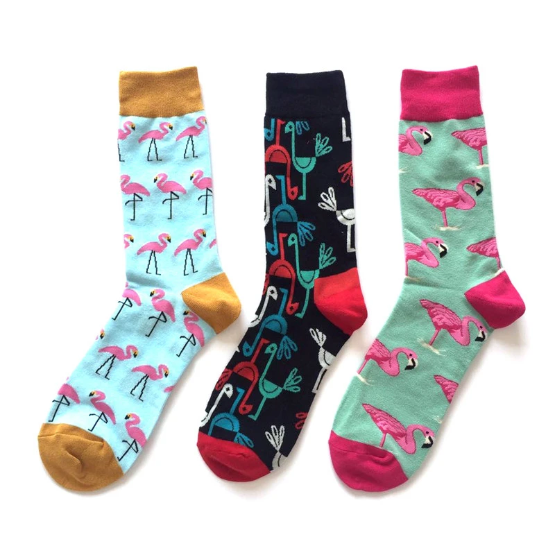 XLJZSD 1pair 2019 New ARRIVAL British Style Man Socks Fashion Brand Stripe Flamingo Knee-High Cotton Autumn &amp Winter XZM033 | Мужская