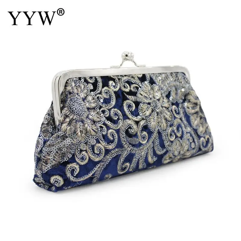 dark blue Pleuche клатч женская элегантная вышитая сумочка и кошелек винтажная красная вечерняя сумочка на плечо сумка для выпускного вечера Новинка - Цвет: dark blue