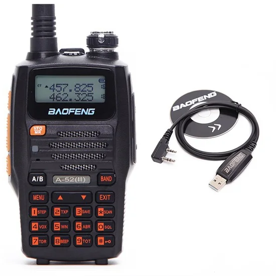 black program cable Baofeng A-52 8 Вт мощная рация cb двухстороннее радио 10 км дальний трансивер 8 Вт портативное обновление A52 UV-5R - Цвет: black program cable