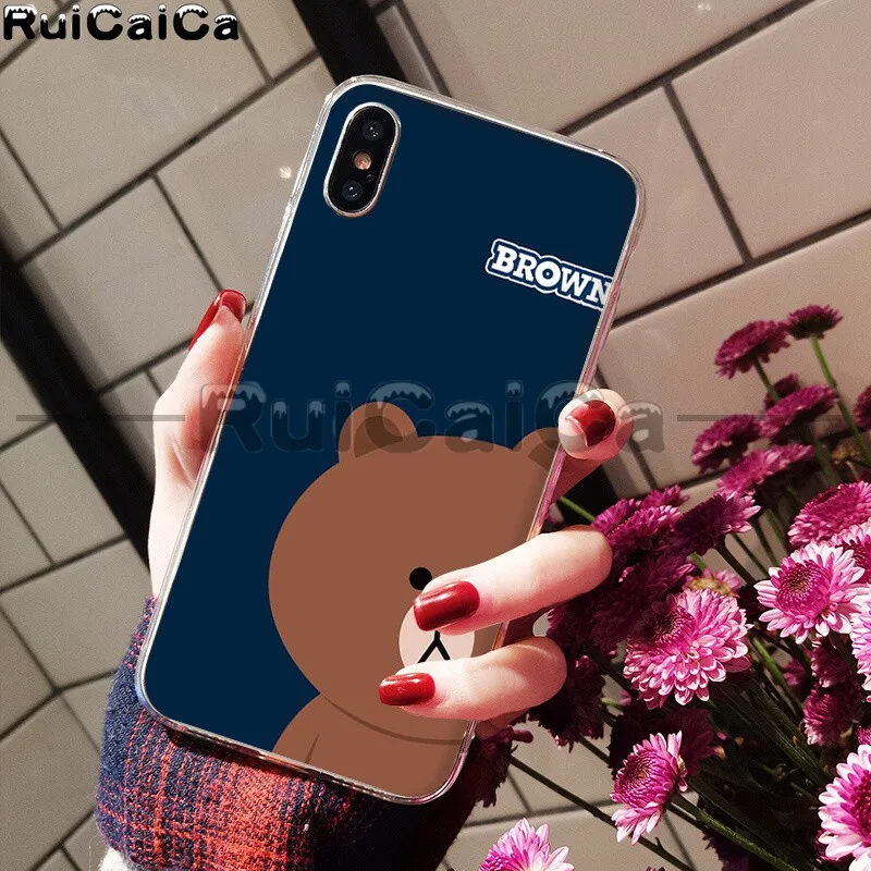 RuiCaiCa Line Friends коричневый Медведь Мягкий ТПУ чехол для телефона для Apple iPhone 8 7 6 6S Plus X XS MAX 5 5S SE XR мобильных телефонов
