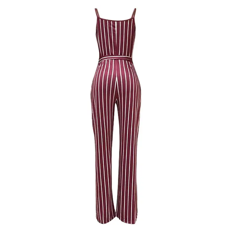 

Fashion Women Summer Rompers 2019 Sexy Stripe Slim Fit Lacing Wide Leg Pants Sleeveless Jumpsuit Trousers body mujer 3Y02
