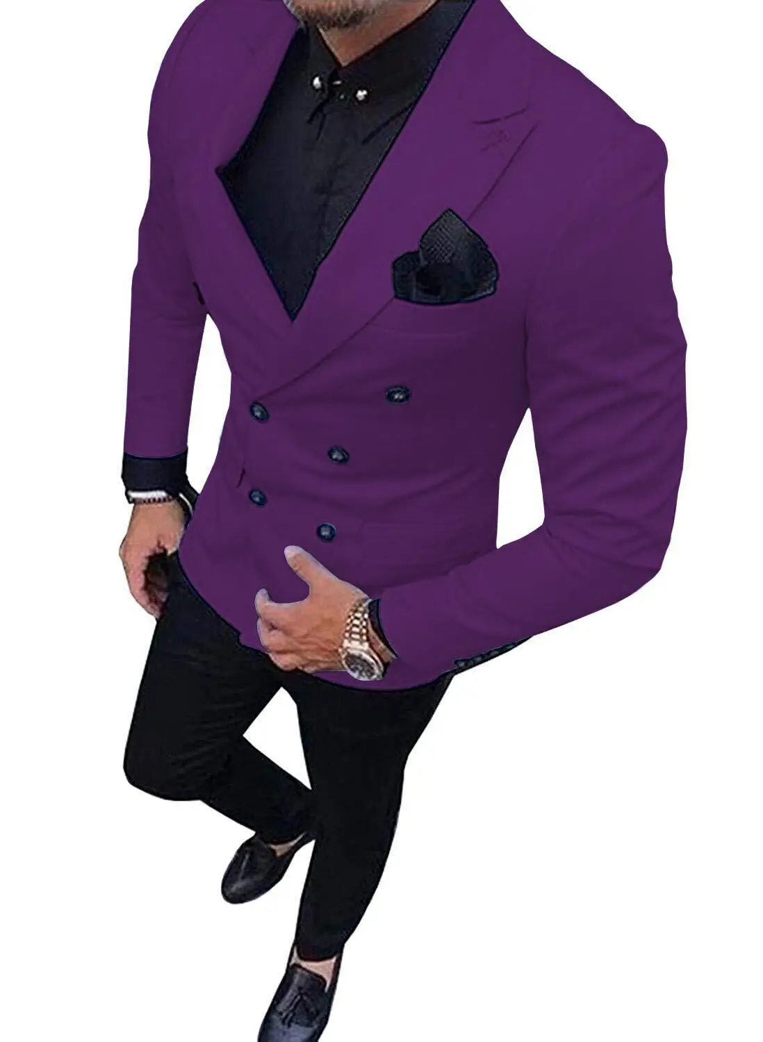 purple Новинка, зеленый мужской костюм, двубортный костюм из 2 предметов, блейзер с отворотом, пиджак, смокинг и брюки для свадьбы, вечерние - Цвет: purple