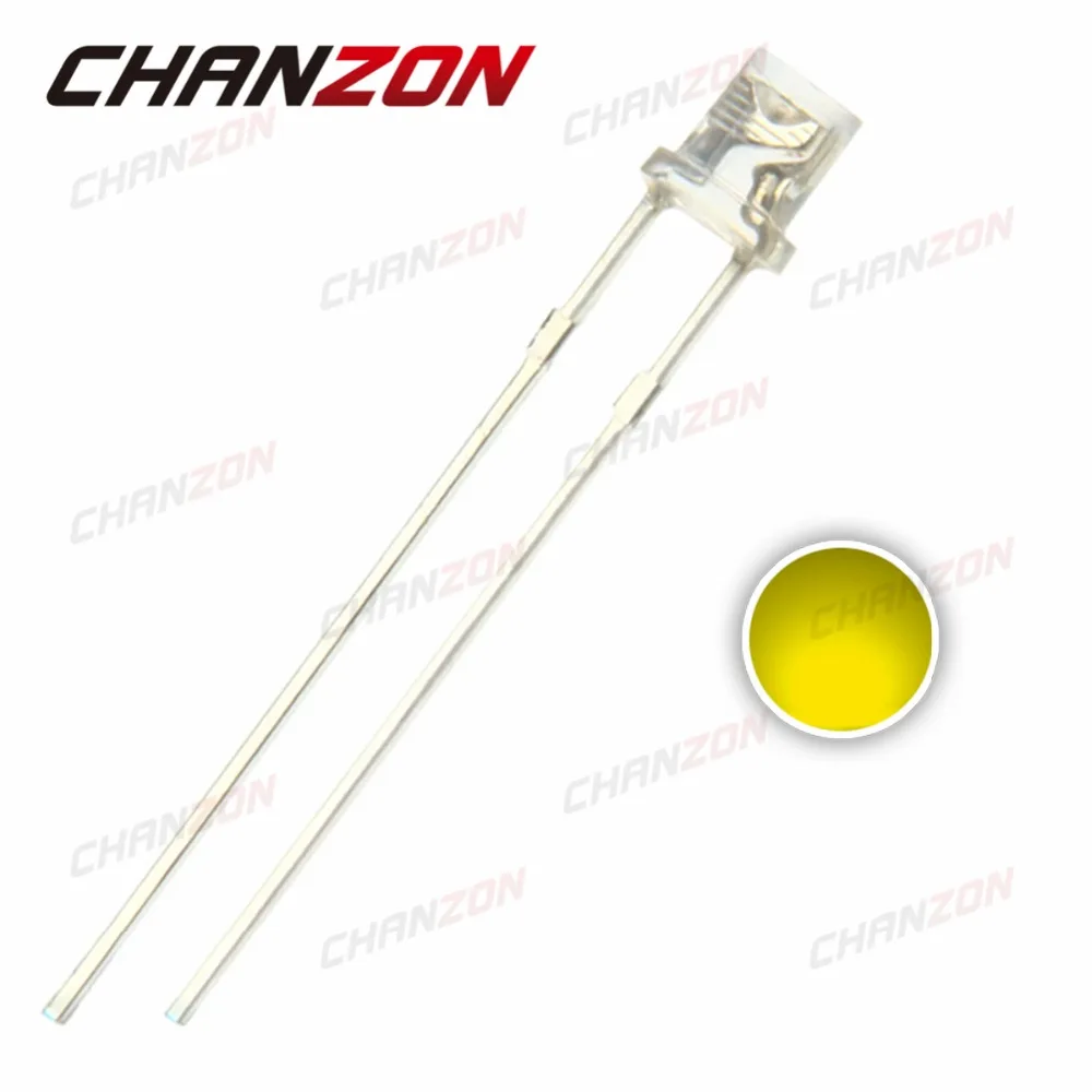 CHANZON 100 шт. 3 мм плоский верх желтый светодиод прозрачный LED 2 в светоизлучающая