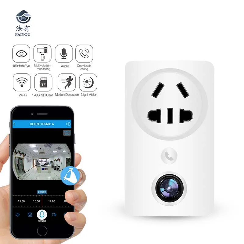 Wifi домашняя WIFI вилка камера панорамная розетка CCTV видеонаблюдения детский
