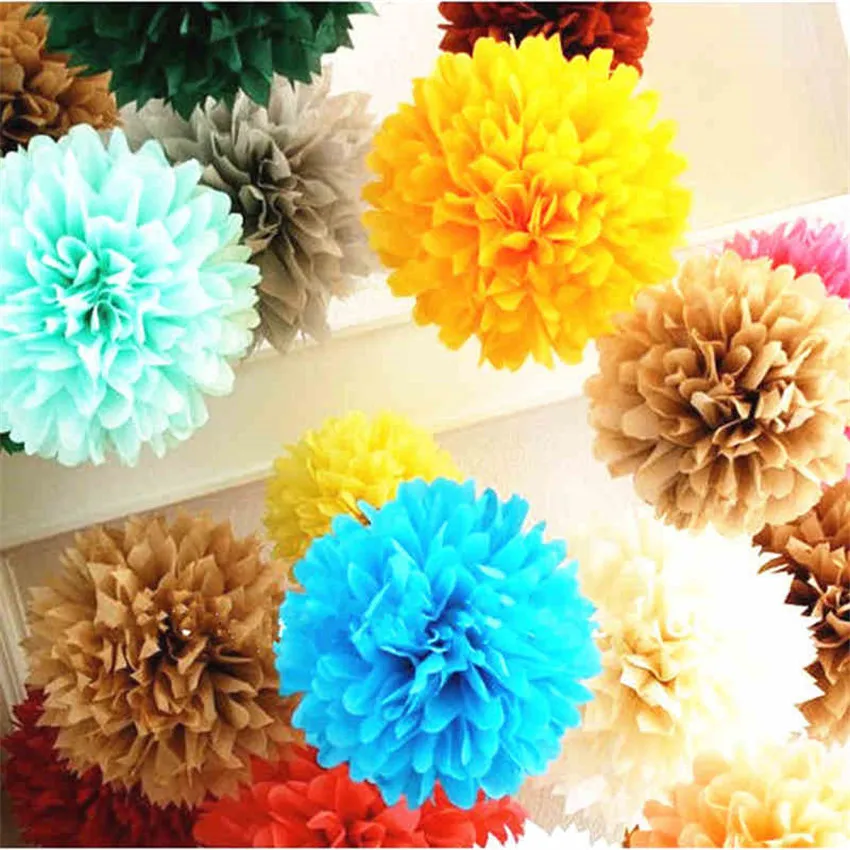 28Colors 4inch (10cm) Small Size Tissue Paper Pom Pom Flower Rose Ball Hanging Wedding Party Decorations 10 pcs