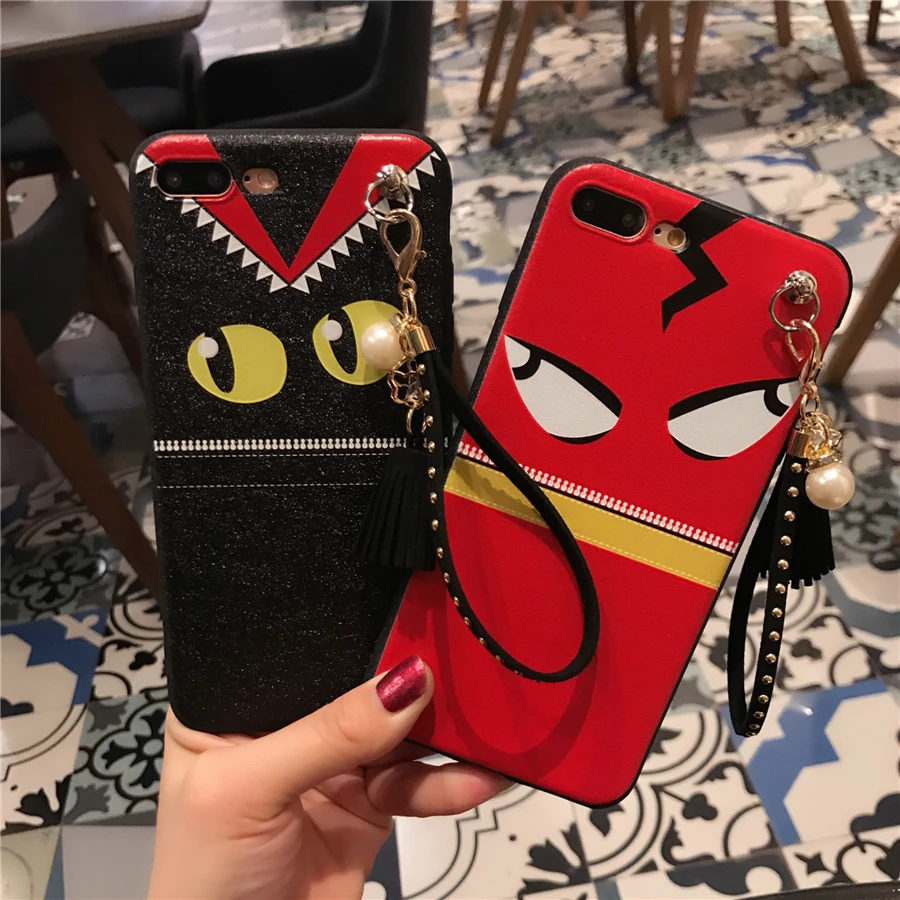 Cartoon Demon Phone Cases For iPhone 6 6S Plus Cute Soft TPU Back Cover Whit Lanyard 7 Coque Funda |