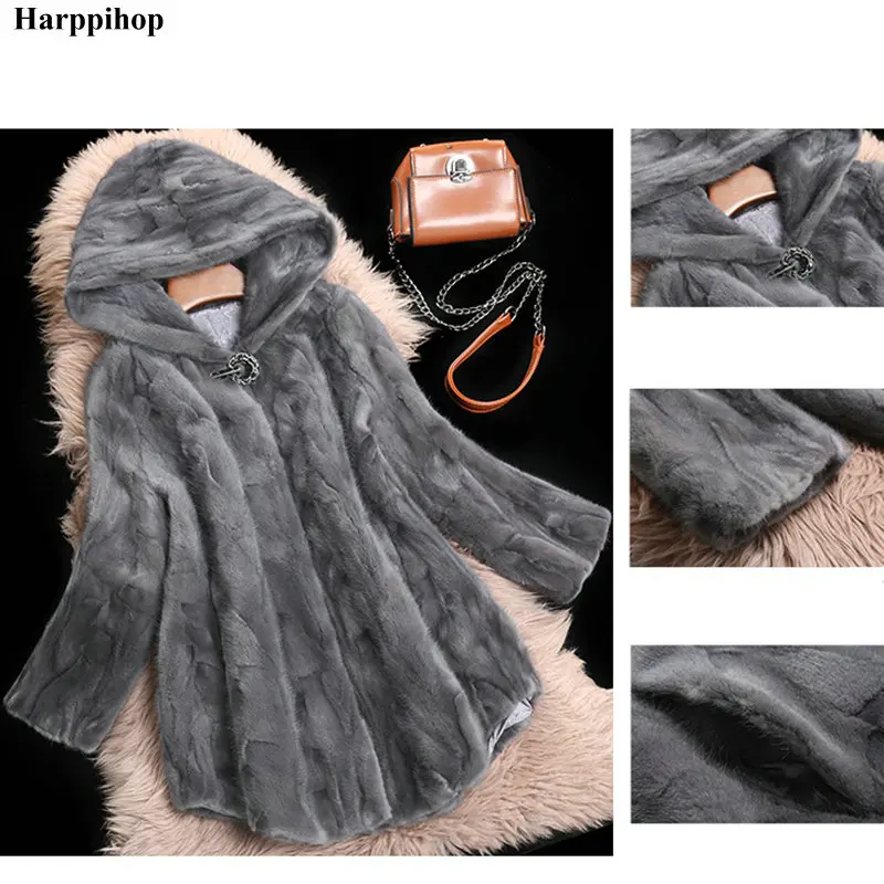 Harppihop* Роскошная натуральная норковая шуба куртка осень зима женская меховая теплая верхняя одежда пальто одежда 3XL