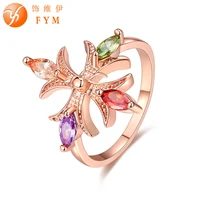 fym high quality colorful cross flower shape zircon austrian crystal ring female rhinestones for women party size 7 8