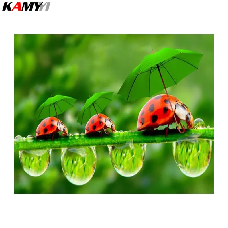 Алмазная вышивка 5D DIY картина Божья коровка зеленые листья Рукоделие Вышивка