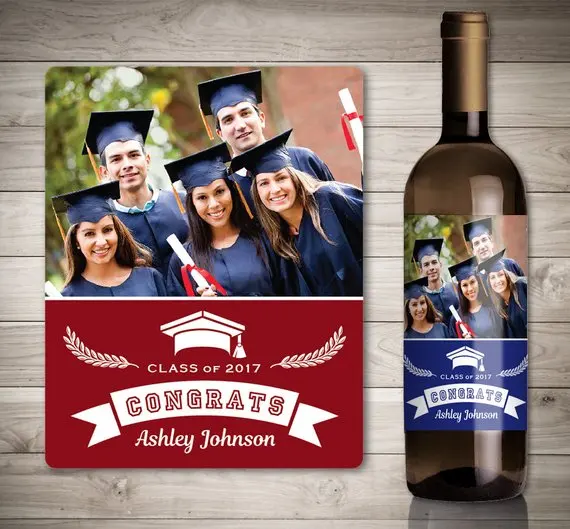 

5pcs Customize photo Congrats Grad class of 2019 Wine Bottle Stickers lables Graduation party wine bottle lable favors stickers