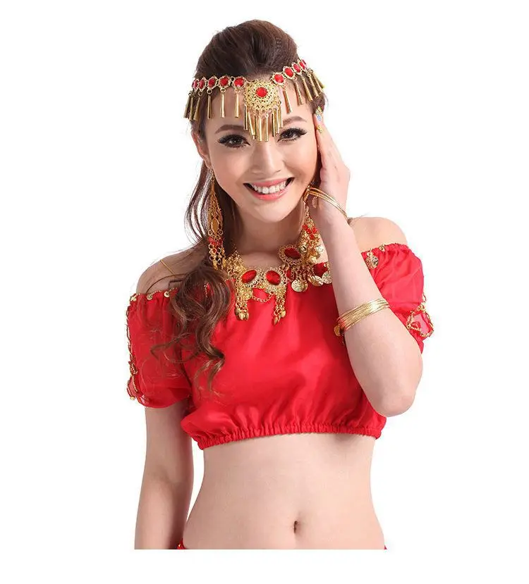 

New arrivals women sexy belly dance tops hanging coins belly dancing top off shouldre belly dance practice clothing top 11 color
