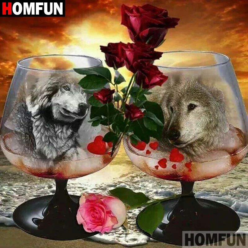 Алмазная 5D картина HOMFUN сделай сам полноразмерная/круглая вышивка волк цветок