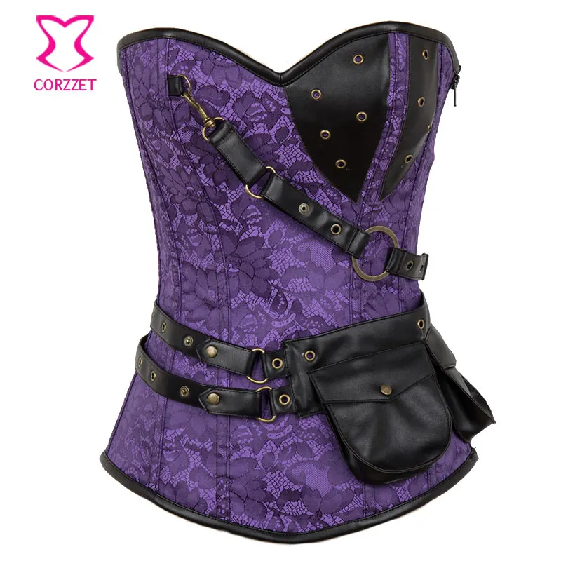 Фиолетовый/черный стальной корсет с косточками бюстье стимпанк Корсеты и