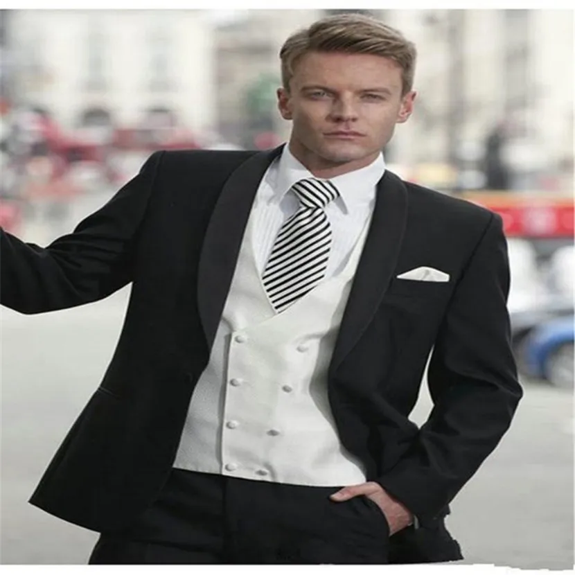 Последний дизайн пальто Брюки Черные смокинги жениха Slim Fit Мужские свадебные