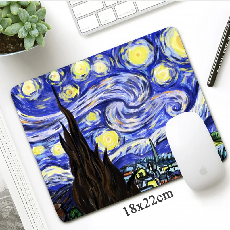 

18x22cm Van Gogh Painting Mouse Pad Small Size Locked Edge Computer Gaming Mousepad Rubber Non-Skid Gamer Notbook Desk Mat