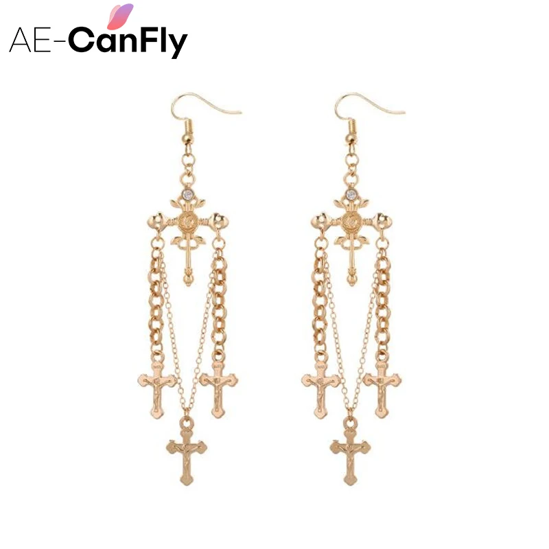 AE CANFLY Европейский преувеличенный крест серьги цепочка большие массивные с