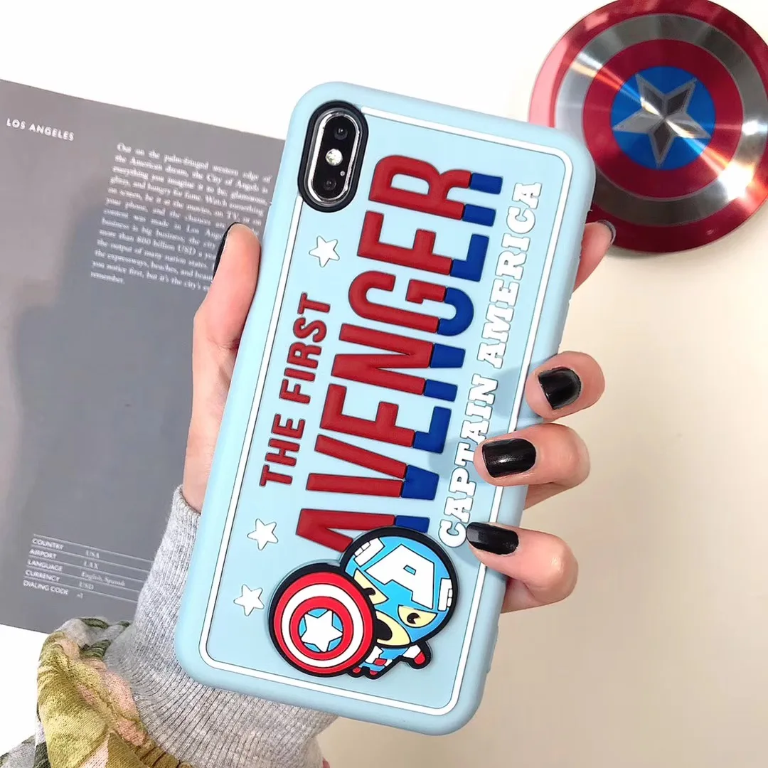 3D стерео Marvel Мстители чехол для iPhone 11 pro X XS Max Xr 7 8 6 Plus Железный человек Америка Капитан человек паук Мягкий силиконовый чехол
