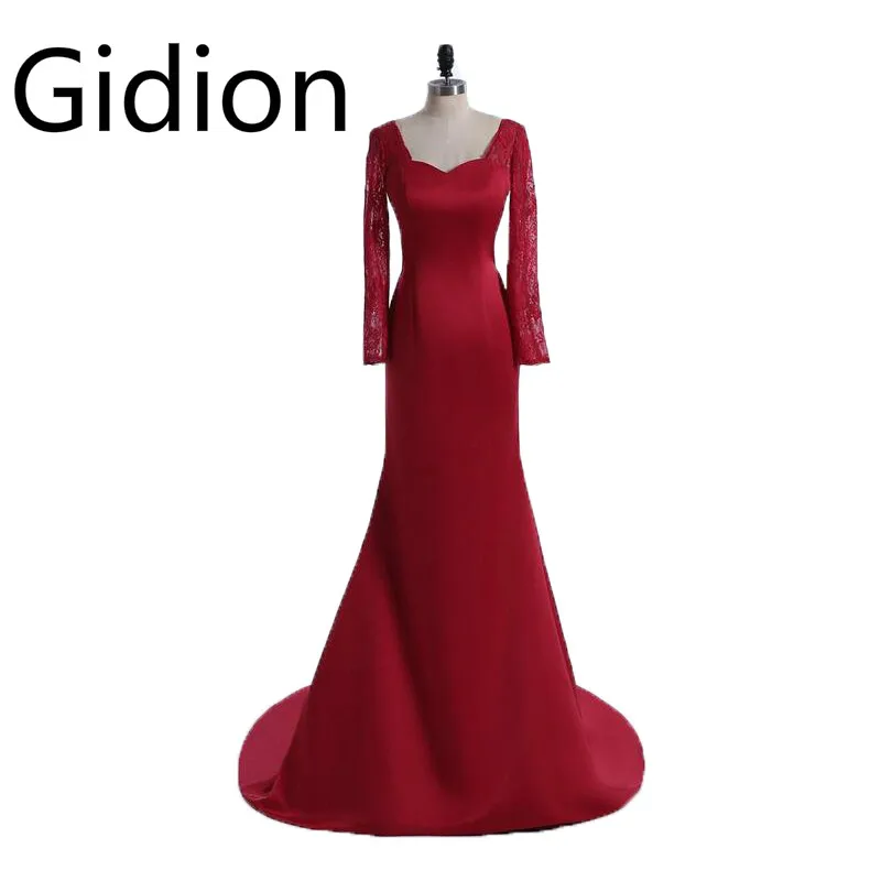 2017 Настоящее фото бордовое атласное кружевное вечернее платье русалки с длинным