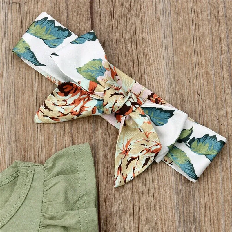 

Princess girl clothes set Ruffle romper +floral pants +headband 3pcs clothes summer wear 0-24m