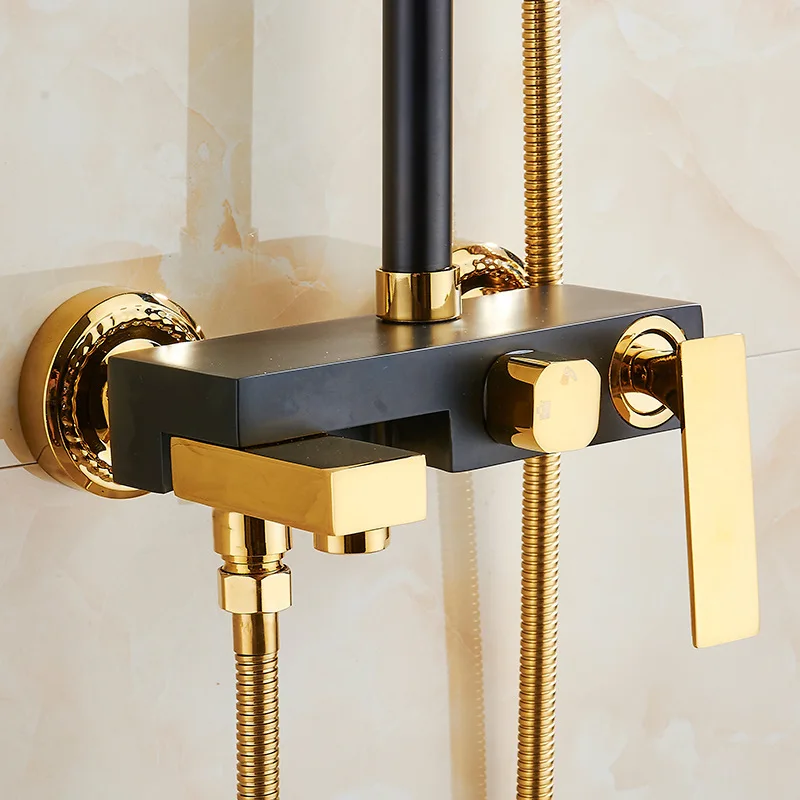 Senducs черная Золотая Душевая система с одной ручкой латунь ванная комната