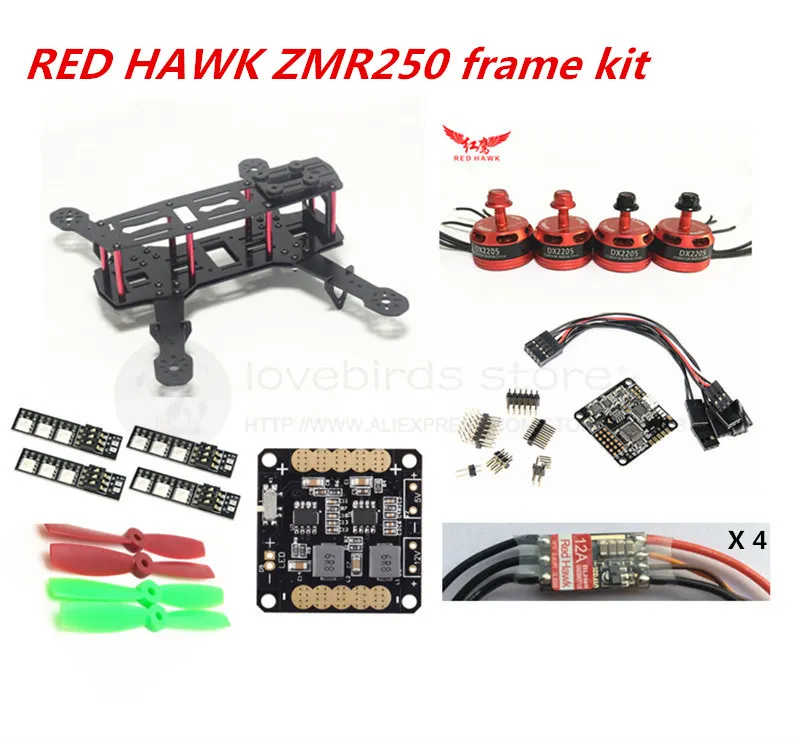 DIY FPV гоночный мини-Дрон ZMR250 рама набор из чистого углерода + Красный Ястреб DX2205