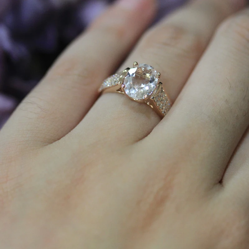 

DUPUY Classic Diamond Wedding Ring 14k Rose Gold Morganite Gem Engagement Ring Oval Fine Wedding Ring Female Jewelry D180228