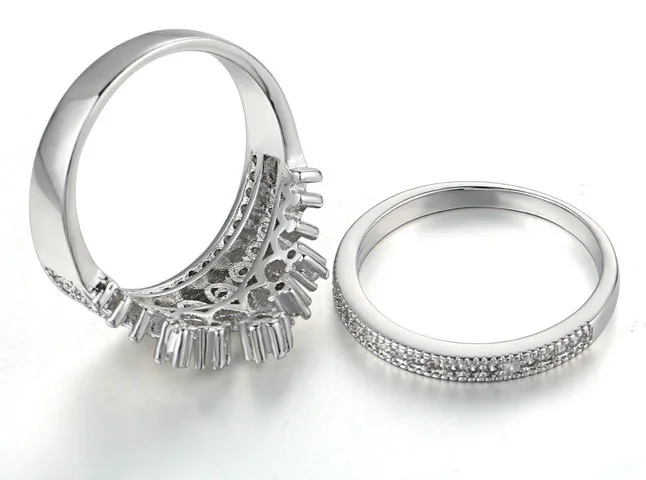 2 шт. серебряные кольца корона ювелирные изделия Белый циркон для женщин |