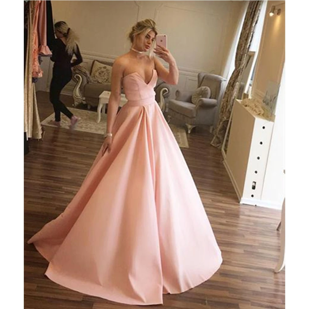 

2019 New Long Formal Dresses Strapless Floor Length A Line High Quality Satin Maid Of Honor Dress Cheap Bridesmaid Gowns