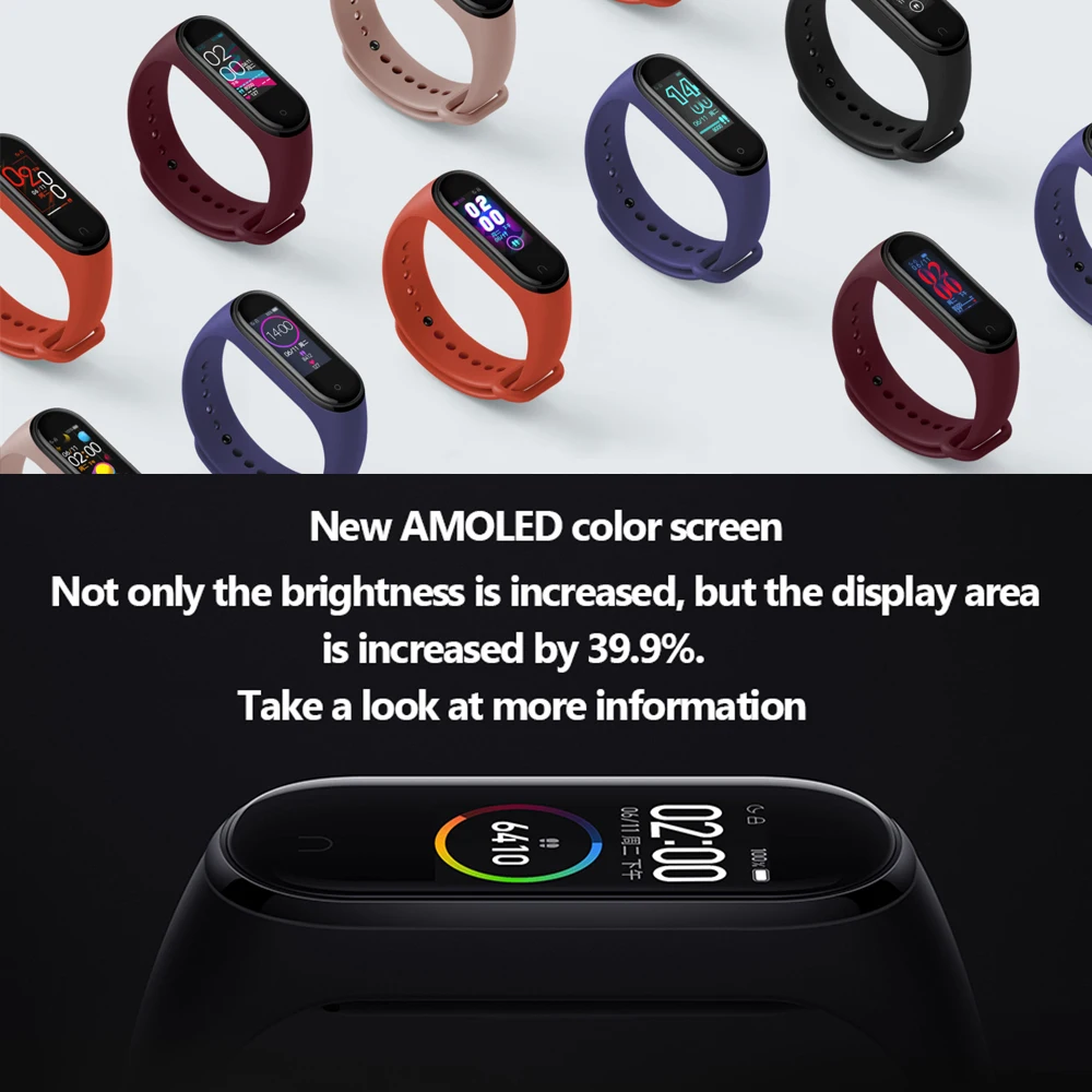 Xiaomi mi Band 4, умный браслет 3, Bluetooth 5,0, браслет для фитнеса, Traker AMOLED, цветной сенсорный экран, mi Band 4, спортивный, Smartband 4