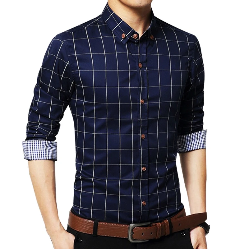 Новинка 2017 осенние Рубашки Мужская модная брендовая одежда приталенная рубашка