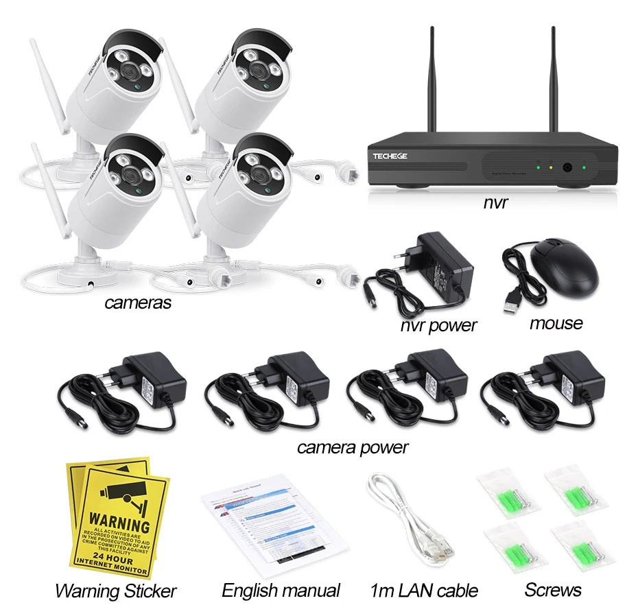 Techege 4CH WI-FI 720 P NVR комплект Plug &amp Play Беспроводной P2P 1.0MP HD открытый Ночное Видение