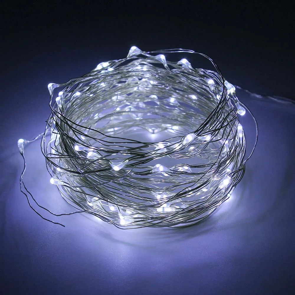 

10M 33ft Copper Silver Wire LED String Light Fairy Garland Lamp Decorative Christmas With 8 Modes Remote Control Battery Powered
