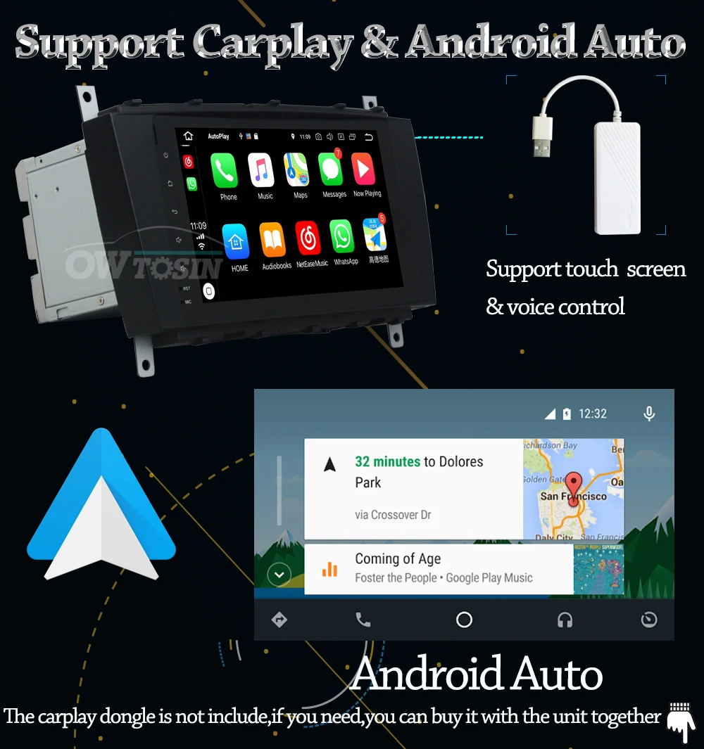 Owtosin 2 Din Android 9,0 автомобильный радиоприемник для Mercedes Benz C-Class W203 C180 C200 C220 C230 C240 C250 C270 C280 автомобильный gps навигация