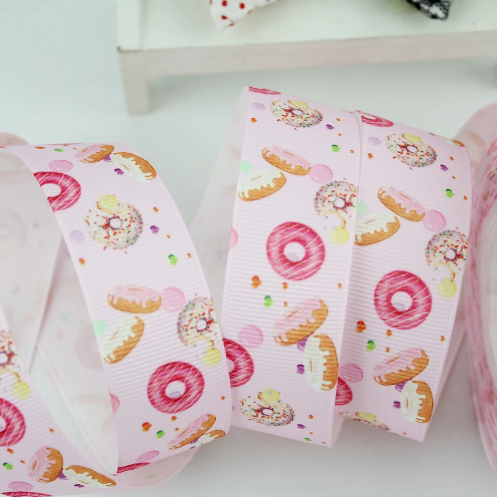 Пончик розовая лента grosgrain Diy Hairbow головной убор напечатанный grosgrain лента для украшения подарка 16 мм 22 мм 25 мм 38 мм 57 мм 75 мм