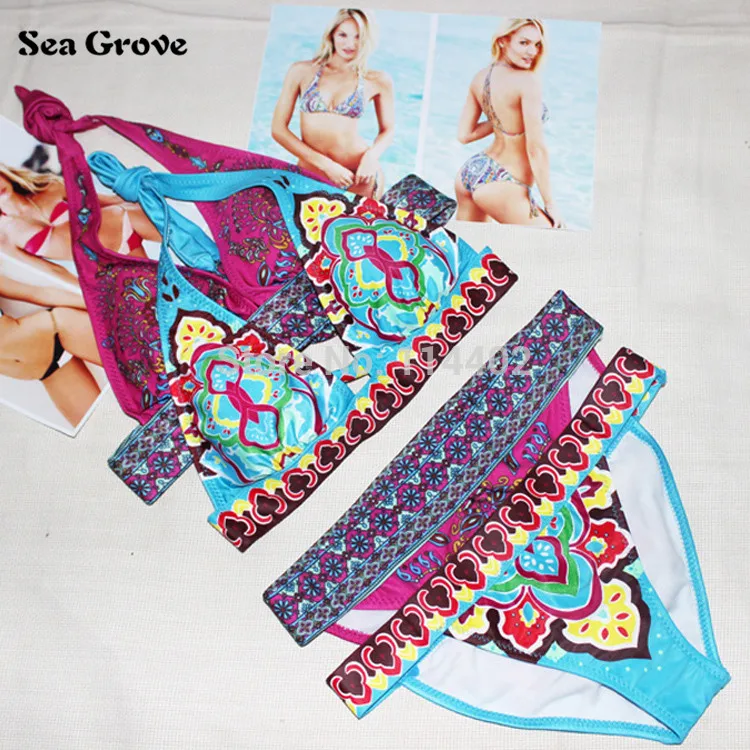 Женские Купальники 2016 сексуальный комплект бикини с принтом женские купальные